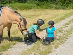 Reitunfall mit verletzter Reiterin am Boden (gestellte Szene!) 