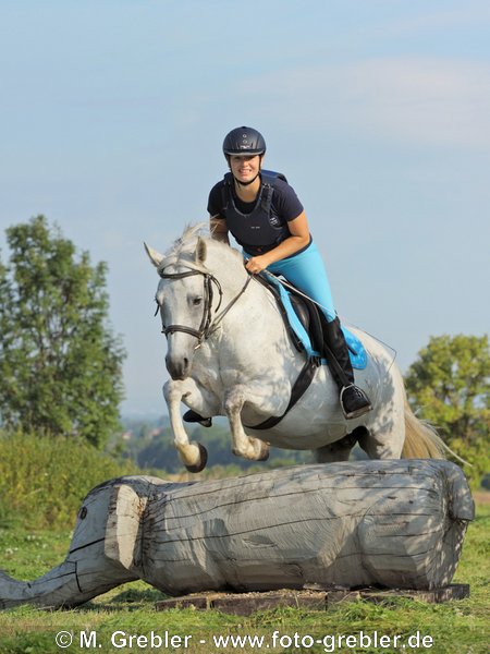 Reiterin auf Connemara Pony beim Geländespringen 